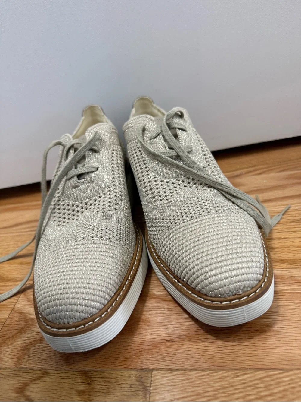 Cole Haan Knit Lace-Up Platform Oxfords - Beige